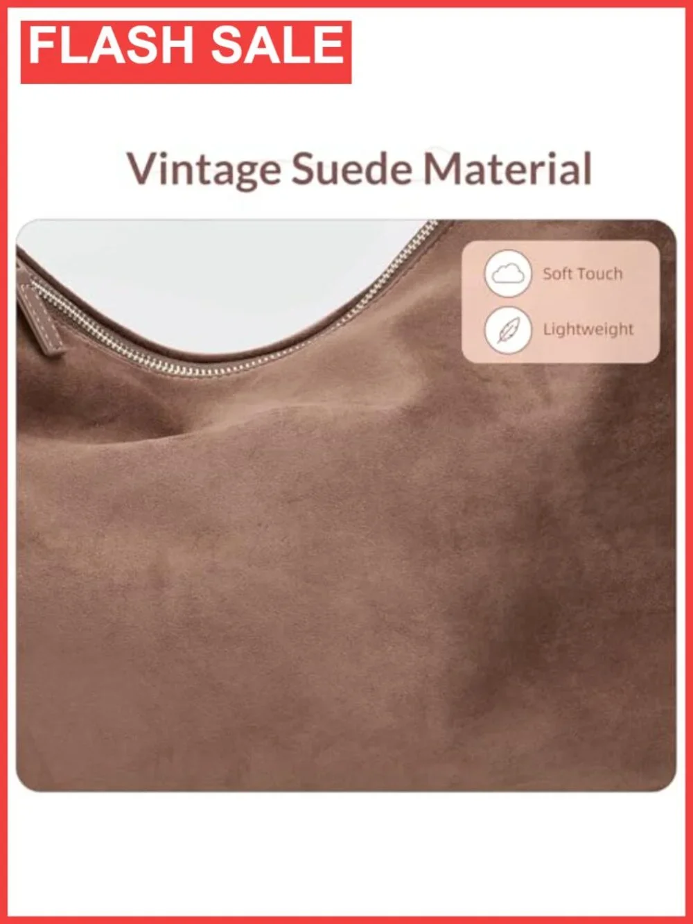 Suede Slouchy Hobo Shoulder Bag Adjustable Strap Multi Pocket Purse
